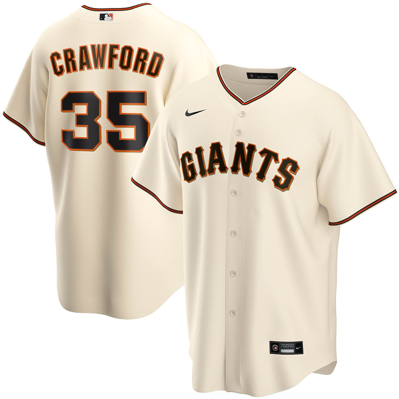 2020 MLB Men San Francisco Giants 35 Brandon Crawford Nike Cream Home 2020 Replica Player Jersey 1